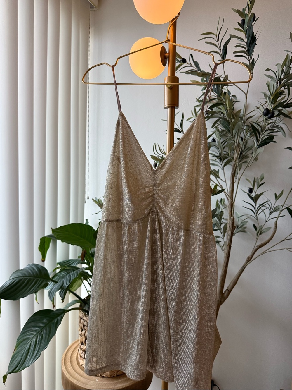 Urban Outfitters Champagne Shimmer Romper Mini Dress